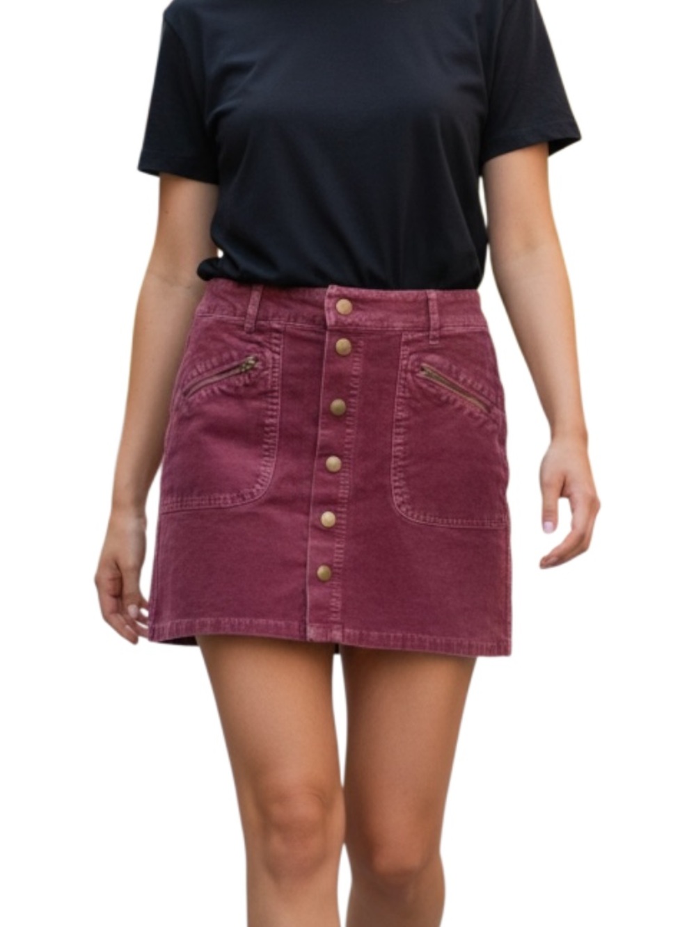 American Eagle Outfitters Corduroy Button-Front Mini Skirt in Wine